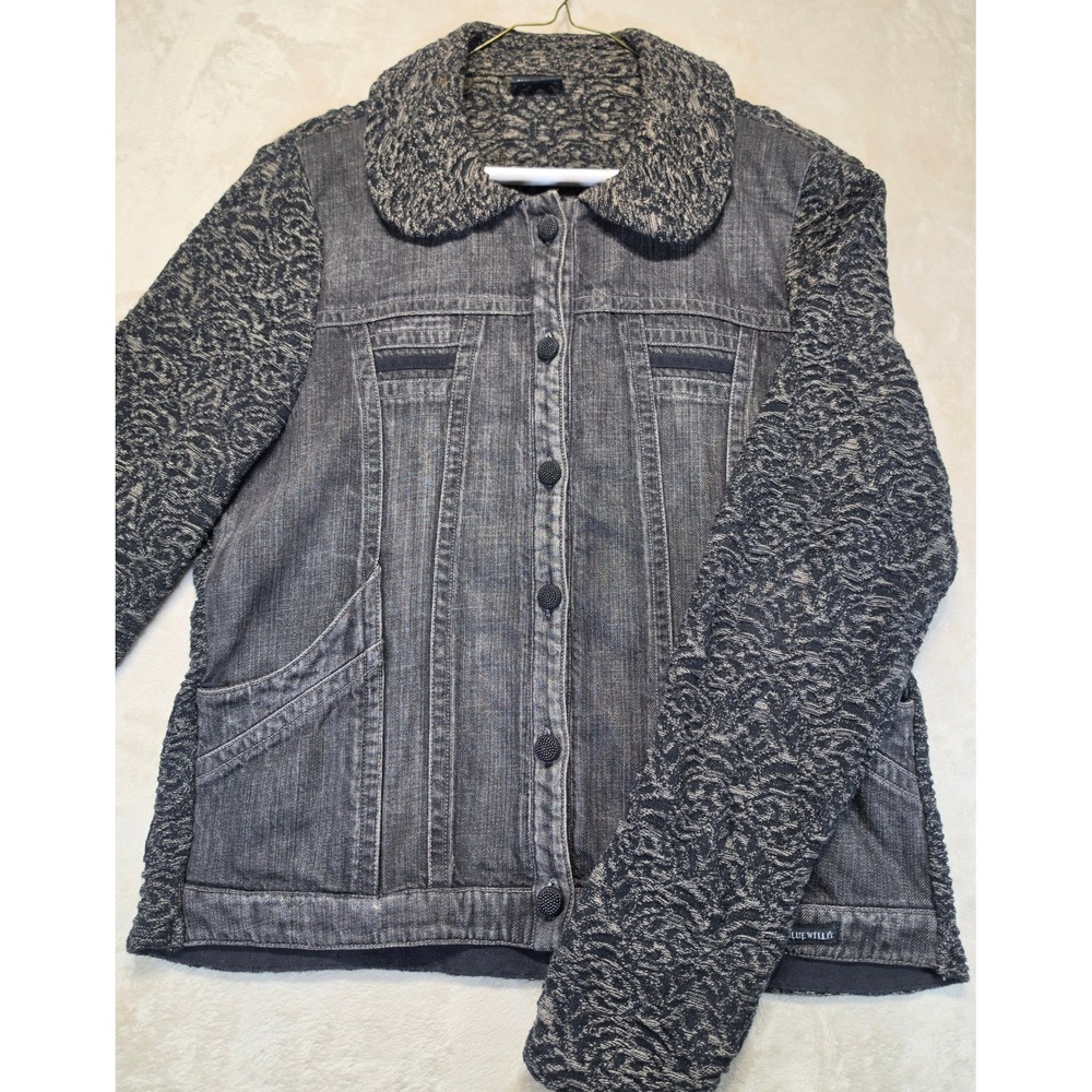 Blue Willi's Women Gray Denim Knit Mixed Media Button Front Jacket Size L